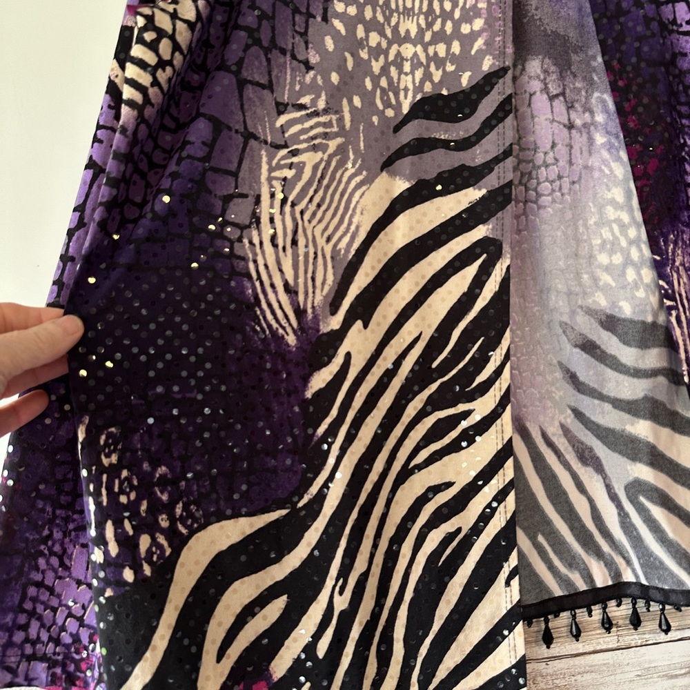 💜 MSK Beaded Jacket 2X Sheer Overlay Purple Pink Animal Print - Picture 2 of 11